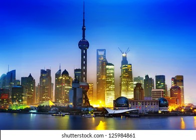 Beautiful Shanghai Pudong Skyline At Dusk