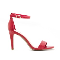 Beautiful Shape Red High Ankle Strap Heels  Isolate On White Background.