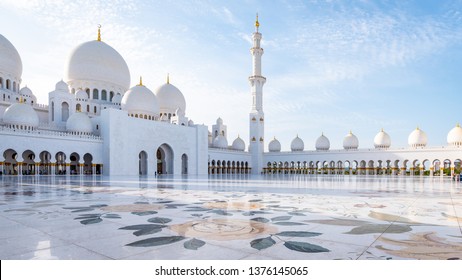 Beautiful Sheikh Zayed Grand Mosque At Sunset, Abu-Dhabi, UAE