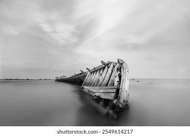 Beautiful shipwreck in black and white. Fine art minimalist picture of shipwreck at the sea. - Powered by Shutterstock