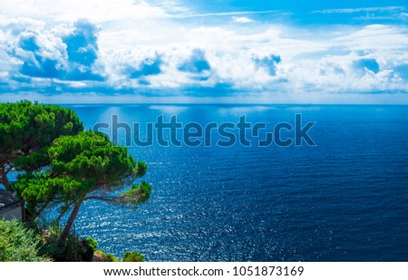 Beautiful shore of the Adriatic Sea. Bay view with  white clouds.