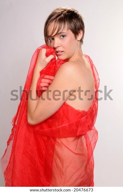 Beautiful Short Haired Girl Wrapped Transparent Stock Photo Edit