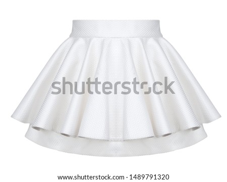 Beautiful short puffy silk pleated white skirt, ghost mannequin isolated on a white background