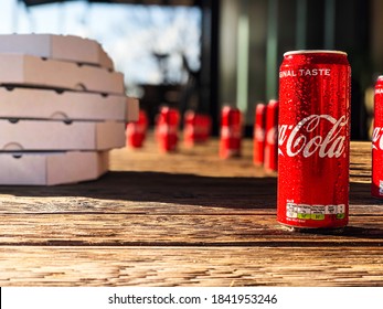 Beautiful Shot Of Coca-cola With Pizza Boxes