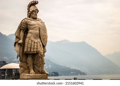 A Beautiful Shot Of Mars Statue On Villa Olmo Garden, Como Lake, Italy