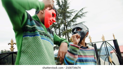 A Beautiful Shot Of Masked South Asian Children During The Day