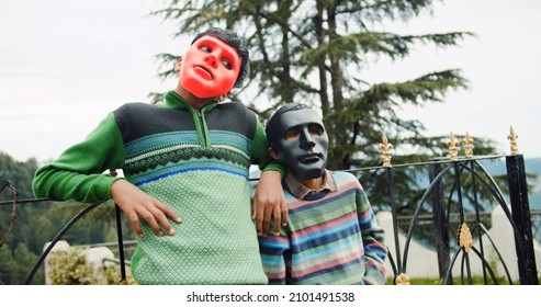 A Beautiful Shot Of Masked South Asian Children During The Day