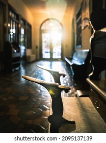 A Beautiful Shot Of A Shoe Shine Stand In A Station On A Sunny Day