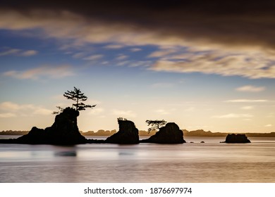 A Beautiful Shot Of Siletz Bay In Lincoln City, Oregon At Sunset