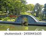 The beautiful Shukkeien Japanese style garden in Hiroshima, Japan.