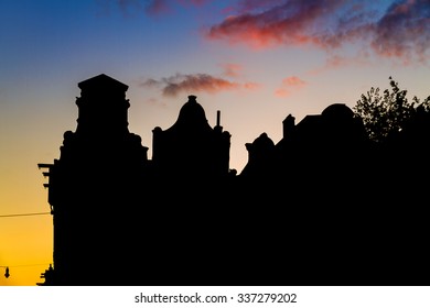 Beautiful Silhouettes Of Canal Houses At The Little Nine Streets In Amsterdam, The Netherlands, At Sunset