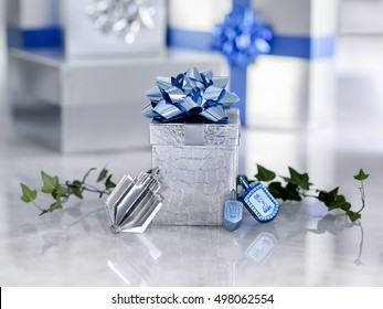  Beautiful Silver And Blue Chanukah Gifts And Dreidels For The Jewish Holiday Hanukkah  Or Chanukah Sit On  Quartzite With Copy Space