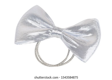 Beautiful Silver Hair Bow Tie Close Up Isolated On White Background