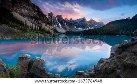 Similar – Image, Stock Photo Bow Lake Panorama at the Icefield Parkway in Banff National Park