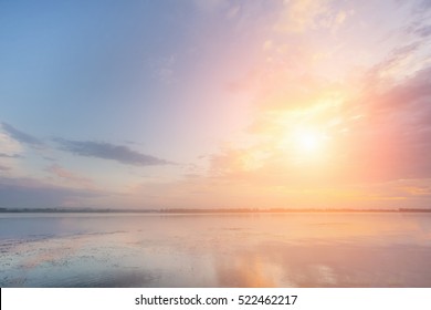 Beautiful Sky Over The River At Sunset Or Sunrise