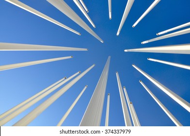 Beautiful Skyline Capture In The Middle Of This Park Art Poles In Saskatoon, Sk Canada