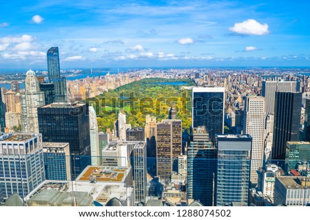 Beautiful skyline of Central Park and New York city  from Rockefeller Observatory - Top of the Rock  - New York, USA