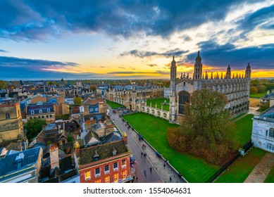 Beautiful skyline sunset of Cambridge city in UK