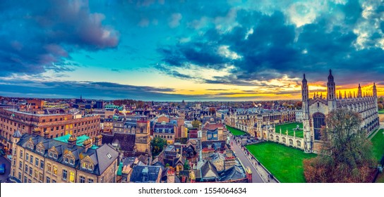 Beautiful Skyline Sunset Of Cambridge City In UK