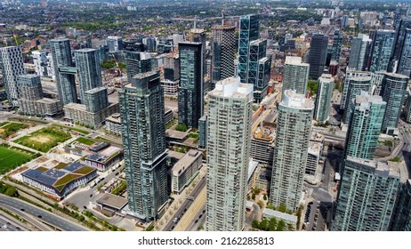 The Beautiful Skyline Of Toronto,Canada.  City Street Building View. Downtown Toronto