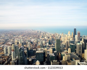 Beautiful Skyscraper Panoramic View From The Window At 103-storey At Sky Deck Observatory Of Willis Tower In Chicago, Illinois, USA