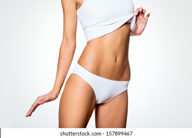 Beautiful slim body of woman in lingerie
