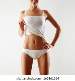 Beautiful slim body of woman in lingerie