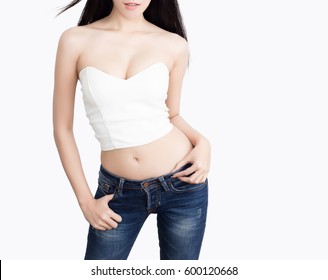 Beautiful slim woman body isolated on white background