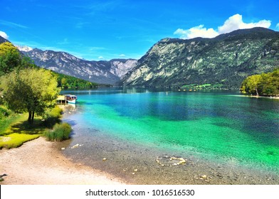 Beautiful Slovenian Landscape Bohinj Lake,with Turquoise Water.Triglav National Park, Julian Alps, Slovenia,Europe