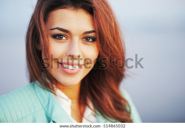 Beautiful Smiling Brownhaired Girl Brown Eyes Stock Photo Edit