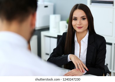 Beautiful Smiling Brunette Clerk Girl Workplace Stock Photo 1240247230 ...