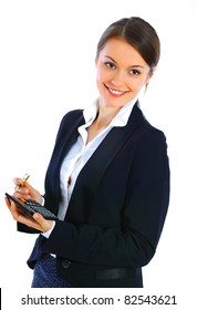 Beautiful Smiling Business Woman With A Calculator