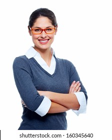 Beautiful Smiling Business Woman Isolated White Background