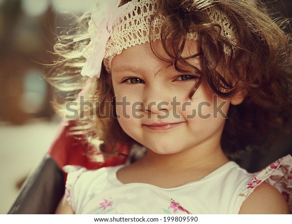 Beautiful Smiling Kid Girl Face Curly Stock Photo Edit Now 199809590