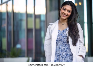 Beautiful Smiling Portrait Of Indian American Woman, Medical Practitioner, Dental Hygienist, Scientist, Health Care Specialist In Medicine