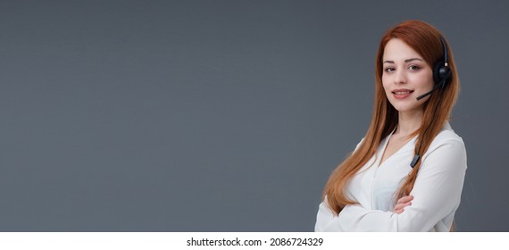 Beautiful Smiling Turkish Young Call Center Woman Portrait. She Wears Eyeglasses. She Is Confident Mood.