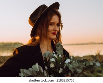 Beautiful Smiling Woman Portrait In Sunset On The Beach. Summer Vibes. Real People Lifestyle.