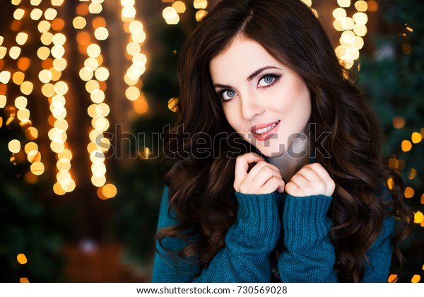 Beautiful Smiling Woman Wavy Hair On Stock Photo Edit Now 730569028