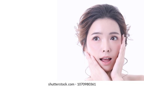 Beautiful Smiling Young Asian Woman with Clean, Fresh, Glow, and pefect Skin. Beauty and skincare Spa concept. Isolated over white. Happy, healthy, cheerful, lovely  girl on white background. - Shutterstock ID 1070980361