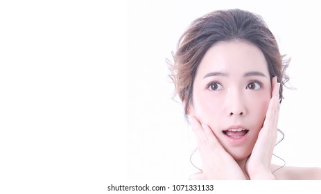 Beautiful Smiling Young Asian Woman with Clean, Fresh, Glow, and pefect Skin. Beauty and skincare Spa concept. Isolated over white. Happy, healthy, cheerful, lovely  girl on white background. - Shutterstock ID 1071331133