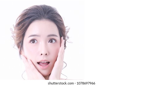 Beautiful Smiling Young Asian Woman with Clean, Fresh, Glow, and pefect Skin. Beauty and skincare Spa concept. Isolated over white. Happy, healthy, cheerful, lovely  girl on white background. - Shutterstock ID 1078697966