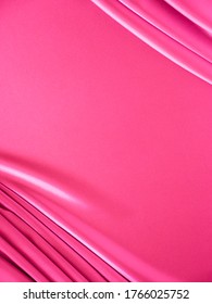 Beautiful Smooth Elegant Wavy Hot Baby Pink Satin Silk Luxury Cloth Fabric Texture, Abstract Background Design. Copy Space. Banner