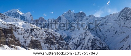 the beautiful Snow Covered Mountains of the Himalaya Mountain Range in Nepal.