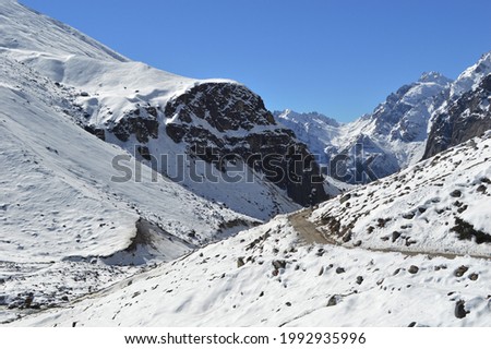 beautiful snow covered mountains towards upper yumthang valley , zero point of sikkim ,India