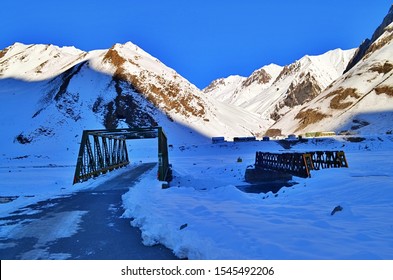 Beautiful Snow Covered Mountains Zojila Pass View, Nature Scenery Himalayas, Leh Ladakh, Jammu and Kashmir, India. October 2015