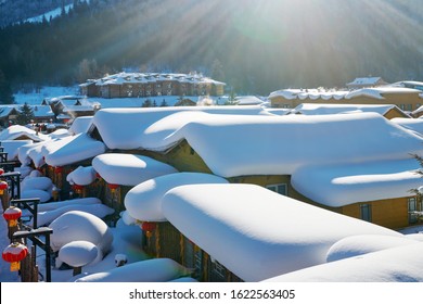 The Beautiful Snow Scape In China Snow Town.
