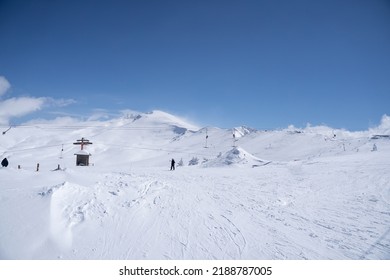 Beautiful Snowy Moutain Peak In Sunny Day