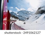 beautiful snowy Suisse Mountain View from Bernina Express Alp Grüm Ospizio Bernina