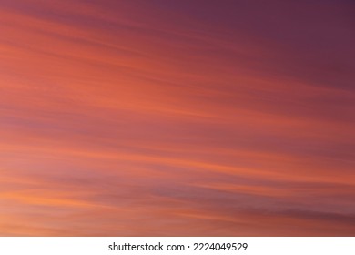 Beautiful Soft Sunrise, Sunset Orange Pink Red Purple Sky With Cirrus Clouds Abstract Background Texture