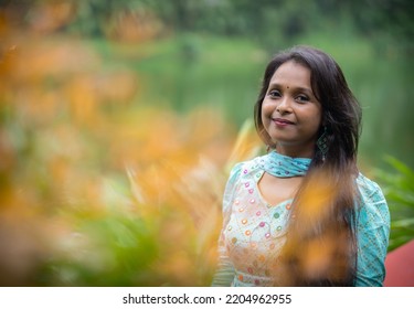 Beautiful South Indian (Bangladeshi) Girl Smiling In Outdoor Nature